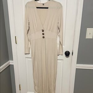 Elegant Cream Long Sleeve Dress